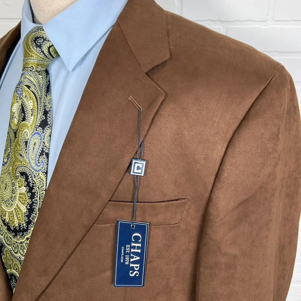 Chaps‎ Blazer Men 44L Brown Faux Suede Classic Career Sport Coat Jacket NWT